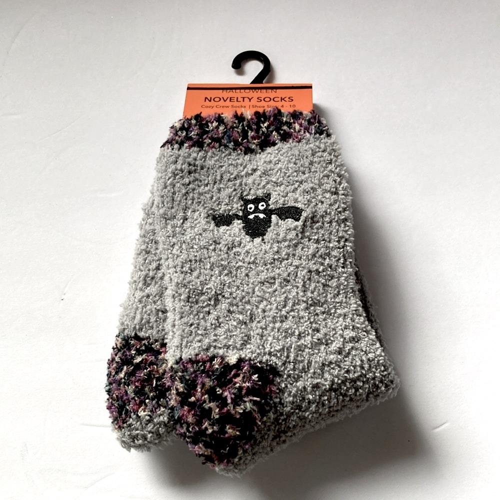 Black BAT Gray Purple Novelty Socks Cozy Crew Socks Womens Shoe Size 4-10